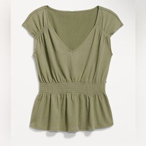 Old Navy Green Peplum Blouse with Smocked Waist
